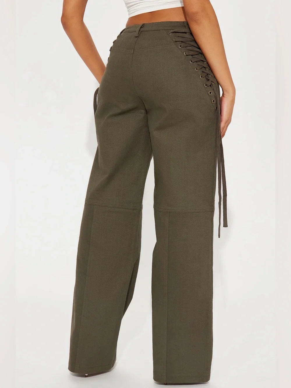Women’s Olive Wide-Leg Cargo Jumpsuit Pants
